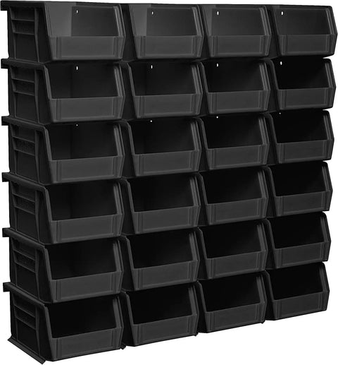 Plastic Storage Bins Stackable Organizer For Garage And Pantry, Go-To Durable Space Saving Bins For Craft Supplies Hardware Cosmetics Office Use, 5 By 4 By 3 Inches, Black, 24 Pack