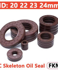FKM Fluorine Rubber Oil Seal O Ring Assortment Kit With 2 Pcs Set Inner Diameters 20 22 23 24mm Pro Grade Seals For Automotive Systems Industrial Equipment Pumps Pipes Food Processing And Low Pressure Hydraulics, brown TC skeleton oil seals