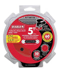Hook And Lock ROS Sanding Discs For Wood Metal And Plastics 5 Inch 60 Grit Coarse Ceramic Blend Endura Bond packaging
