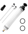 500cc Manual Automotive Fluid Extractor Pump With Two Durable Extension Tubes Universal Oil Transfer Syringe parts displayed on white background.