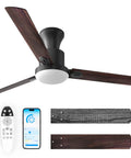 Five Blade Ceiling Fan With Remote And Light Kit For Indoor And Outdoor Use Matte Black Motor Housing With White Glass Lampshade 52 Inch