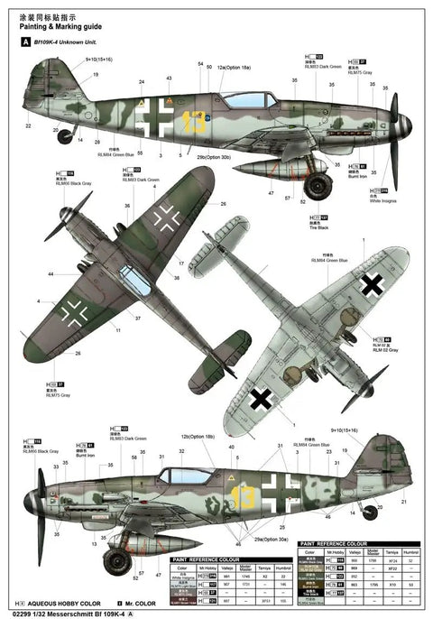 Painting and marking guide for Messerschmitt Bf 109K-4 1:32 Aircraft Model Kit With 250 Parts, Photo Etched Details And Decals.