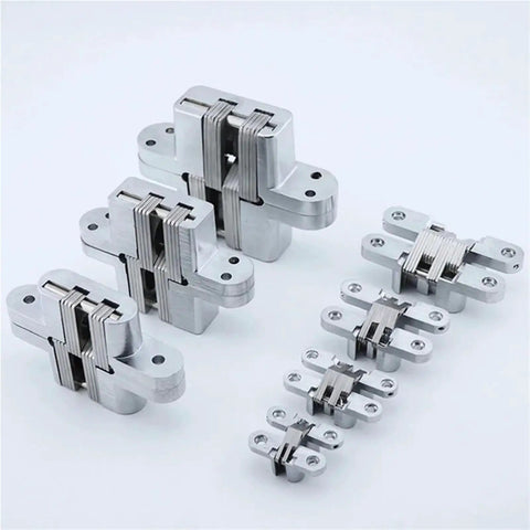 Stainless Steel Concealed Cross Heavy Duty Folding Door Hinge Kit, Hidden Double Spring, Built-In Mount, 2 Pack, Fits 32-45mm
