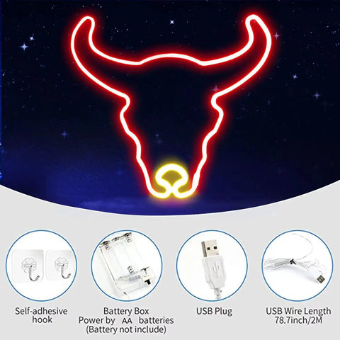 Cow Neon Sign LED Neon Light Two Color Red And Gold USB Or Battery Powered Wall Decor For Bedroom Kids Room Wedding Bar