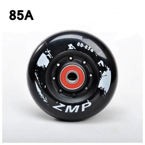 Close-up of 85A hardness indoor outdoor inline skate wheel with bearing for replacement 4 pack 72mm 76mm 80mm smooth fast glides