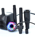15W Submersible Fountain Pump With 12 RGB LED Lights, adjustable flow, included fountain heads, ideal for aquariums and ponds
