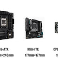 Micro-ATX and Mini-ITX motherboards, CPU cooler shown with dimensions suitable for V500 Mini Portable ITX Case With Handle, Black