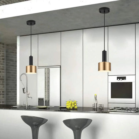 Modern Mini Pendant Light With 4W LED Bulb 2700K 400 Lumens Adjustable Slick Metal Pendant Fixture In Gold And Black over kitchen island