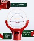 Red bottle jack adapter for 12t jack; steel lifting saddle for 3in and 4in axles, fits 1.65in or smaller accessories