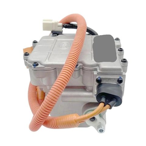 Heavy Duty Byd Qin Ev Air Compressor Bc28a 409V Straight Oem Swap Electric Refrigeration Pump with wiring and sealed housing.