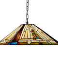 Tiffany Style Stained Glass Pendant Light Fixture, 16 Inch Wide Hanging Lamp With Two Lights, Mission Antique Pendant Lighting