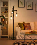 Industrial Floor Lamp With Mason Jar Shade 64 Inch Tall Black Standing Lamp 3 Light Vintage Tree Design in living room setting