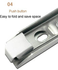 Heavy Duty Folding Triangle Wall Brackets For Custom Corner Shelves showing stainless steel push button mechanism for easy folding.