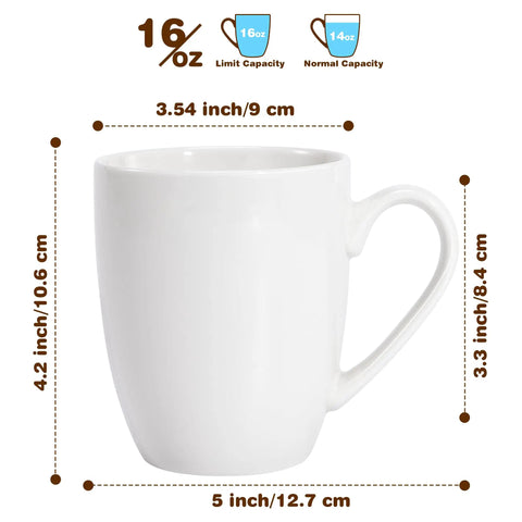 Huge 16 Ounce Ceramic Coffee Mugs 4 Pack White Set Durable Stoneware Cups For Coffee Tea Heat Retention Chip Resistant Easy Clean