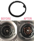 Upper Burr Gasket Silicone Seal And Two Felt Washers Replacement Kit For Barista Express Pro Barista Touch And Smart Grinder Pro Coffee Machines BES870XL BES875 BES876 BES878 BES880 Easy Install No Tools Needed Plug And Play showing before and after installation in burr chamber.