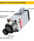 Heavy Duty CNC Air Cooled Spindle Motor 7.5Kw Featuring Direct Fan Cooling System With Er32 Collet Mount For 380V Routers side view with motor details.