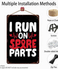 I Run On Spare Parts Vintage Metal Wall Art Sign 8x12 Inches Rust Free Aluminum Decor For Garage And Man Cave And Home UV Printed Finishes That Stand Up To Humidity Sun Scratches And Everyday Use, hanging with rope