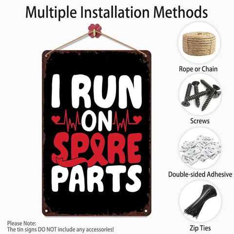 I Run On Spare Parts Vintage Metal Wall Art Sign 8x12 Inches Rust Free Aluminum Decor For Garage And Man Cave And Home UV Printed Finishes That Stand Up To Humidity Sun Scratches And Everyday Use, hanging with rope