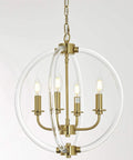 Modern Four Light Pendant Chandelier With Clear Acrylic Globes And Brass Finish In Dope Farmhouse Style, 15.9in diameter