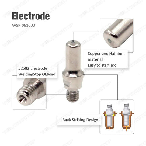 24 Piece 1.0mm Electrode And Tip Kit For PT-40 IPT-60 PT60 Plasma Cutter Torch Consumables Replaces 52582 51313 showing electrode detail