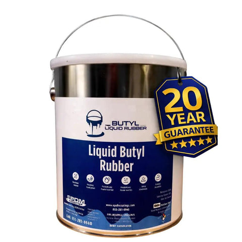 One Coat Wonder EPDM Butyl Rubber Roof Coating And Waterproof Sealant For EPDM TPO Metal Fiberglass Concrete No Primer Needed Quick Leak Stop Heavy Duty 1 Gallon White Roof Solution in a gallon can with 20-year guarantee label