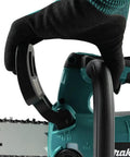 Close-up of the handle on the 16 Inch 40V Max Brushless Top Handle Electric Chainsaw Kit With 4Ah Battery for easy maneuvering.