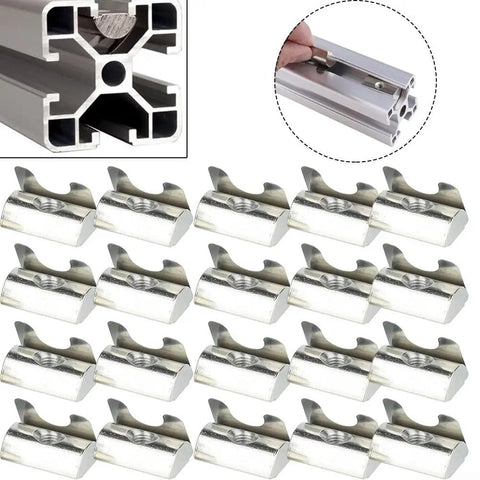 Get Your 20 Pack M8 Shrapnel Nuts For Aluminum Profile Extrusions, M8 Carbon Steel Sliding Nuts for 10mm Slot, shown in detail.