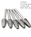 SF-5 Tungsten Carbide Burr Set Double Cut Rotary Burrs Tree Shape Radius End For Die Grinder, 1/2 Inch Diameter, Pack of Five