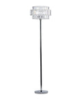 Modern Silver Metal Floor Lamp With Crystal Embellishments, Tall 62 Inch Stand, Acrylic Glass Shade, Contemporary Living Room Lighting