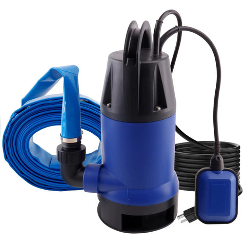 1.5HP Sump Pump Beast with 4000GPH high flow clean and dirty submersible water pump dual system, blue thermoplastic body with hose