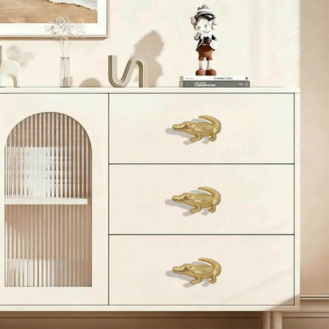 Crocodile Shaped Cabinet Knobs Set Of 4 In Zinc Alloy Decorative Drawer Pulls on white dresser