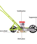 Easy To Use Garden Seed Spreader Handheld Manual Seeder for peanut, corn, and bean planting with seeding box, balance wheel and ditch plow