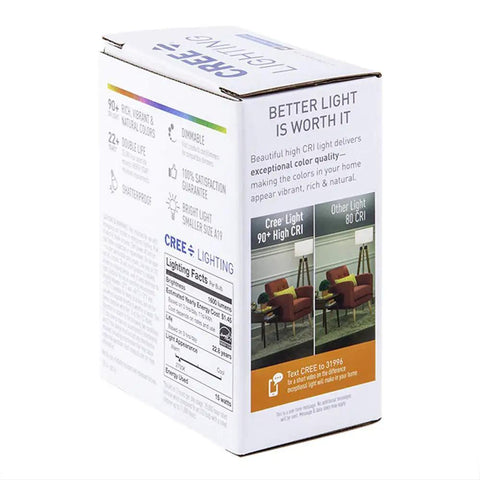 Box of A19 LED Bulb 100W Equivalent, 1600 Lumens, Dimmable Soft White 2700K, 90+ CRI, 25,000 Hour Rated Life, Shatterproof Plastic, Not For Totally Enclosed Fixtures, 1 Pack