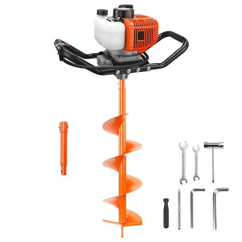 63cc Gas Powered Post Hole Digger Auger Drill With 8 Inch Drill Bits, 1 Extension Bar, and Earth Auger for Garden and Lawn Projects