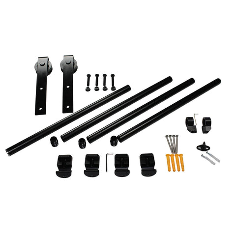 Heavy Duty Barn Door Hardware Kit 6.6 Foot Track System With 330 Pound Capacity Ultra Quiet Soft Close Sliding Hardware Splice Track Space Saving For Bedroom Closet Kitchen showing components and tools