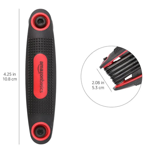 Your Go To Folding Hex Key Set 25 Piece Wrench Kit In A 3 Pack With SAE Metric And Star L Keys Rubber Case Durable CR V Steel For Home Auto And Bike Repairs showing detailed dimensions of compact kit