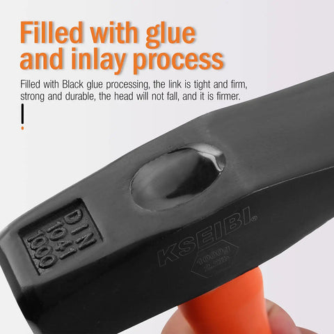 Heavy Duty Cross Peen And Round Face Club Hammer With Soft Grip Handle showing black inlay and KSEIBI branding