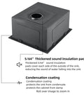 Stainless Steel Single Bowl Outdoor Bar Sink With Undermount Workstation 5/64" sound insulation and condensation coating
