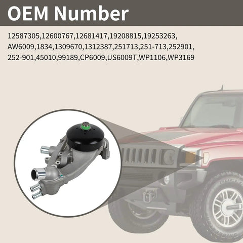Hardened Built Tough Water Pump Kit With Coolant Thermostat And Gasket For Chevy Gmc Cadillac Escalade Hummer H2 H3 Saab 97X Aw6009 side view