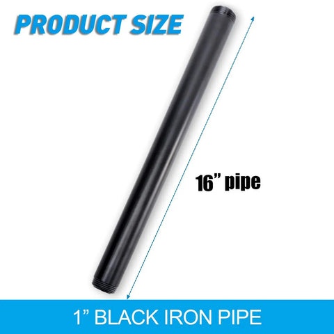 1x16 Inch Black Painted Iron Pipe Nipple For DIY Projects And Shelving Decor Heavy Duty Industrial Grade Black Metal Pipe Fittings