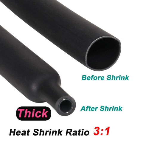 Waterproof Heat Shrink Tubing Kit Three To One Dual Wall Adhesive with 3:1 ratio before and after shrink shown