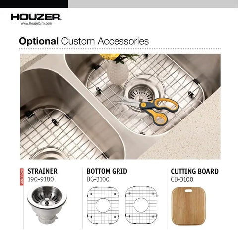 Elite Stainless Steel Kitchen Sink 31 Inch Undermount 50 50 Double Bowl with Strainer and Accessories
