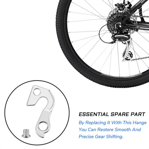 Derailleur Hanger Replacement For Mountain Bikes And Road Bicycles Aluminum Alloy Silver Finish in focus with rear bike wheel