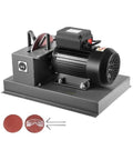 Heavy Duty 500W Bench Grinder Featuring 7 Inch Grinding Wheel For Sharpening Lawnmower Blades Knives And Scissors Adjustable 30 And 40 Degree Angles, side view of grinder with motor and sanding disks.