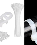 60 Piece Cable Zip Tie Mounts Kit With 6 Inch Black Zip Ties, Black Tie Bases, Tapping Screws, Wire Clips Organizer