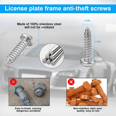 Anti Theft License Plate Screws Kit With Rustproof Stainless Steel M6 1/4 Inch Tamper Proof Fasteners For Front And Rear Plates Yalok Hex Button Head Caps