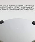 Close-up of parabolic borosilicate primary mirror from Flextube 200 Dobsonian 8 Inch Collapsible Telescope for beginners.