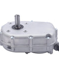 Side view of Lumicasaler gear reduction box with top-mounted input shaft and metal housing