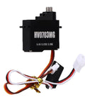 Lightweight 7.1 Gram Mini Servo Motor With Toughened Metal Gears And Machined Aluminum Casing Built Like A Tank For Heavy Duty Rc Drift Builds And Custom Robot Projects Bad Boy Durability Crew Approved, showing compact unit with wires.