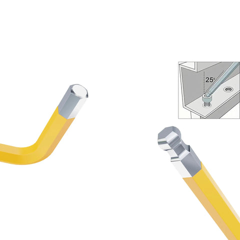 Two Pack 5/32 Ball End Hex Key Allen Wrench Set 5.67 Inch L Shaped Long Arm S2 Steel showing angled entry use